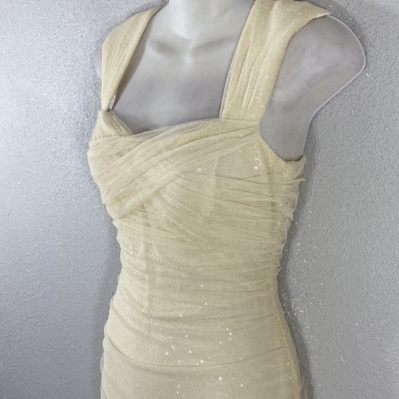 NWT Ralph Lauren ivory ruching mesh overlay sequin bodycon dress 6 NN17 - Picture 8 of 12